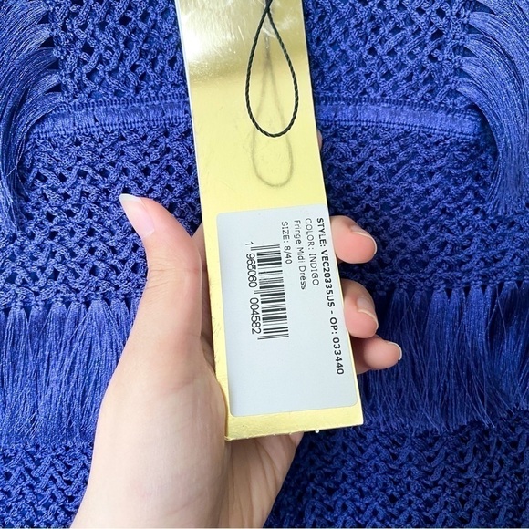 PatBO Dress Fringe Midi Crochet Tiered Sleeveless Beach Wedding Indigo 8 NWT - Picture 6 of 9